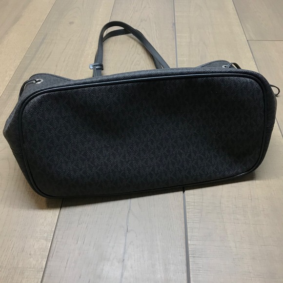 Michael Kors Purse Black Jet Set Travel Logo Large Shoulder Tote Bag Pebbled - Picture 12 of 16